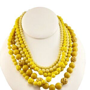 Vintage Jewelry Japan 5 Tiered Yellow Mustard Tones 50s Retro Fashion